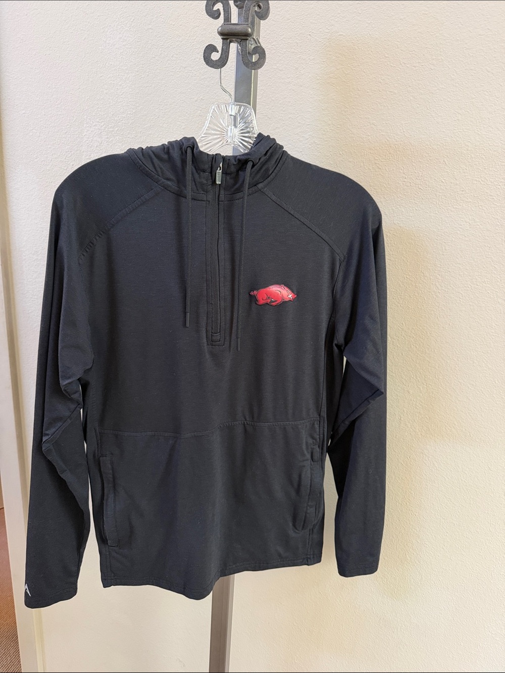EUC Arkansas Razorback Black Half-Zip Hooded Pullover with Logo women’s Small